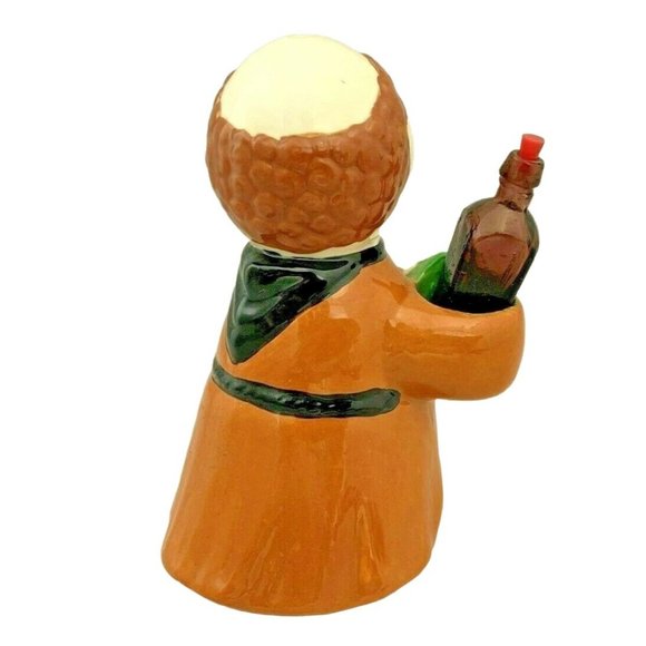 Pair of Ceramic Monk Figurines Holding Wine / Liquor Bottles - 5" & 6" Tall - Picture 6 of 7